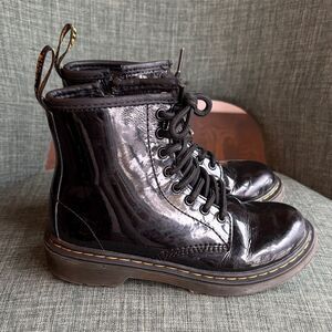 Dr. Martens Kids Black Patent Leather Lace-Up zip up combat Boots size 13 EUC!